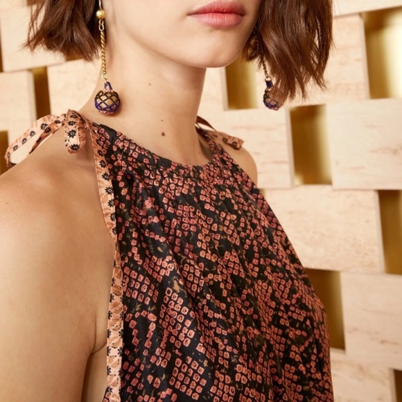 ULLA JOHNSON Mika Print Halter Neck Silk Midi Dress Size 2 $730 Tie Shoulders - Picture 4 of 14